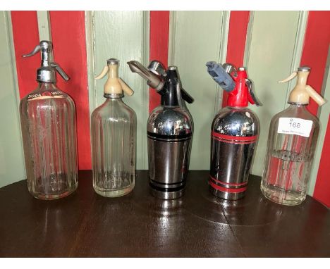 Five vintage soda syphons including Spooner &amp; Sons, Schweppes and more  / All lots are located at Gower Reclamation, Unit