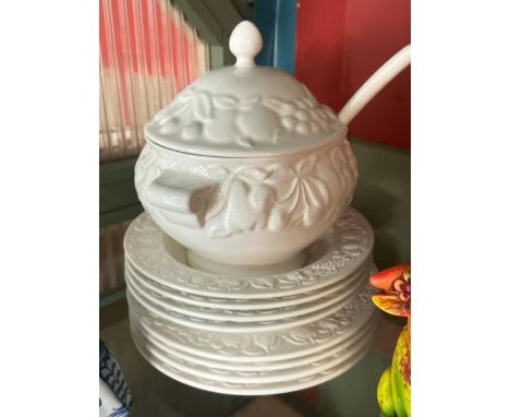 Eight Italian plates and bowls with a Marks and Spencer ladle and serving dish  / All lots are located at Gower Reclamation, 