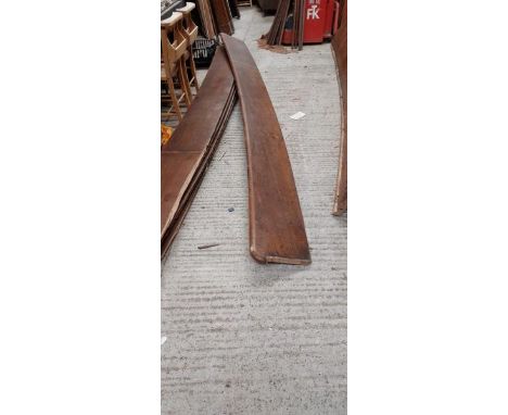 Six curved oak pew seats, approximately 3.5m long x 33cm wide x 5cm thick  / All lots are located at Gower Reclamation, Unit 