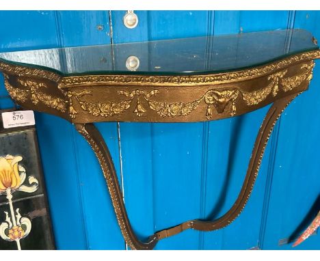 Glass topped guilded console table, 76x60x28cm  / All lots are located at Gower Reclamation, Unit 17b, Crofty Industrial Esta
