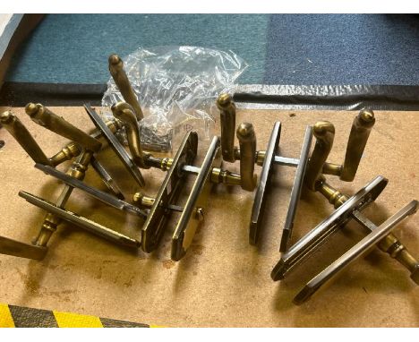 Five sets of vintage style brass door handles with fixings  / All lots are located at Gower Reclamation, Unit 17b, Crofty Ind