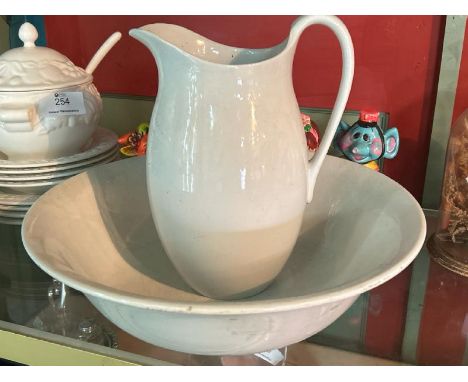 A white wash basin and jug set, jug 29cm (h), bowl 41.5cm (dia)  / All lots are located at Gower Reclamation, Unit 17b, Croft