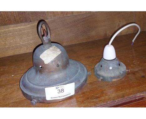 Two vintage brass light tops, largest 16cm (h) / All lots are located at Gower Reclamation, Unit 17b, Crofty Industrial Estat