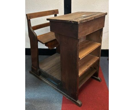 A Kingfisher Ltd West Bromwich oak teachers desk, 100cm (h) x 61cm (w) x 86cm (d)  / All lots are located at Gower Reclamatio