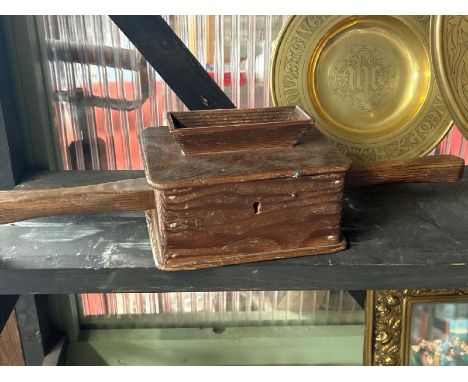 Vintage wooden donation box, 12cm (h) x 47cm (w) x 13cm (d)  / All lots are located at Gower Reclamation, Unit 17b, Crofty In