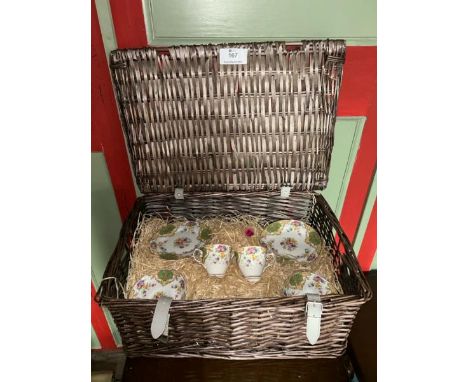 Wicker style hamper with tea set for two, by Tuscan Fine English Bone China  / All lots are located at Gower Reclamation, Uni