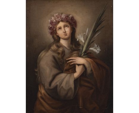 Andalusian School, XVIII century."Saint Rosalia".Oil on canvas.Measurements: 51,5 x 52 cm; 83 x 65 cm (frame).Devotional pain