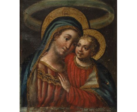 Spanish school of the XVII century."Virgin and Child.Oil on canvas.Measurements: 35 x 30 cm; 50 x 45 cm (frame).This canvas r
