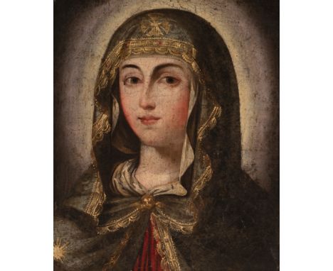 Spanish school of the late sixteenth century."Virgin.Oil on panel.With important period frame.Measurements: 41 x 37 cm; 64,5 
