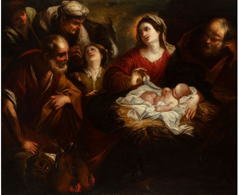 Attributed to VALERIO CASTELLO (Genoa, 1624-1659)."Adoration of the shepherds".Oil on canvas. Relined.It has French frame, ca