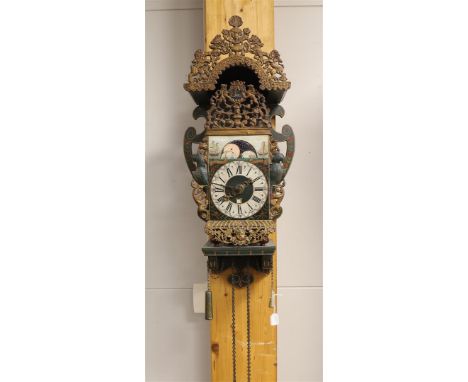 A chair clock with moon and date indication, Groningen, 19th century. Polychrome decorated wooden chair. The hood and the att
