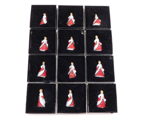 Various Royal Doulton miniature figures, The Ermine Coat, M221, printed marks beneath, 6cm high. (12, boxed) 