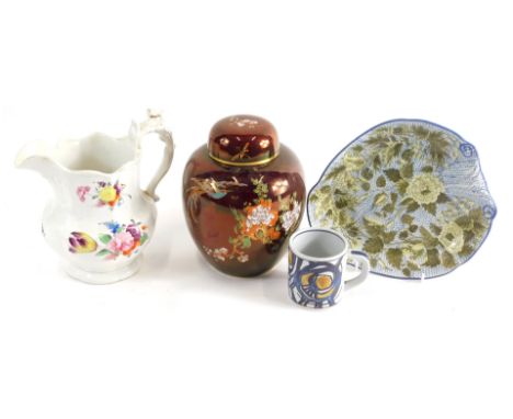 A Thomas Lakin pearlware dish and other ceramics, including a lidded Carltonware Rouge Royale type ginger jar decorated with 