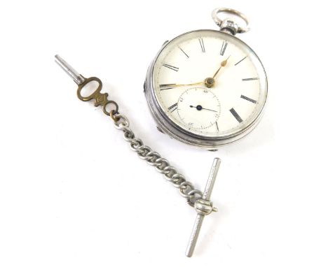 A Victorian silver open faced pocket watch, with 4cm diameter dial, subsidiary Arabic second hand, in engine turned case with