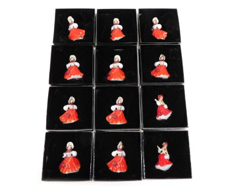 Various Royal Doulton miniature figures, Christmas Skater, M220, printed marks beneath, 6cm high. (12, boxed) 