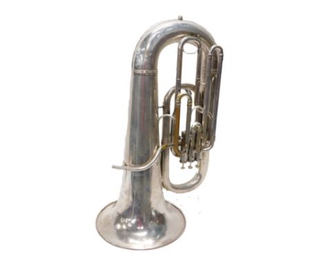 A Hawkes &amp; Son Excelsior V Profundo Marching tuba, with floral inlay, three valves, 77cm high. (cased)