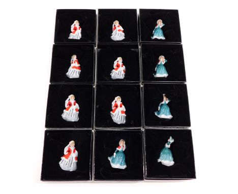 Various Royal Doulton miniature figures, seven Noelle, M222, printed marks beneath, 6cm high, and five further figure Christm