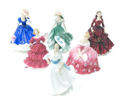 Six various Royal Doulton and other figures, Best Wishes, HN3971 printed marks beneath, 20cm high, etc. (6)