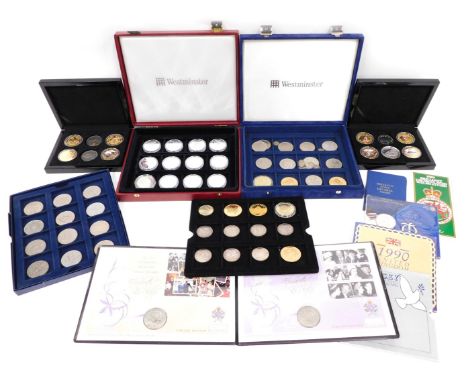 Various coins, commemorative and others, an 1893 crown, various silver and other threepenny bits, quantity of collectors coin