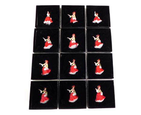 Various Royal Doulton miniature figures, Festive Joy, M224, printed marks beneath, 6cm high. (12, boxed) 
