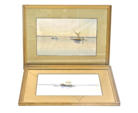 L. M. Chase (20thC) figures in boats on calm waters, watercolour, signed and dated 1920, 26cm x 39cm and another - a pair (2)