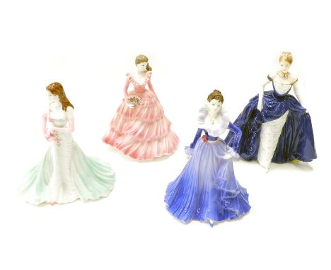 Four various Coalport figures, Ladies of Fashion, Jayne Figure Of The Year 2000, printed marks beneath, 19cm high, etc., Midn