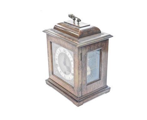 A 20thC Elliot style caddy top mantel clock, with 13cm diameter Arabic and Roman numeric dials, with raised metal spandrels, 