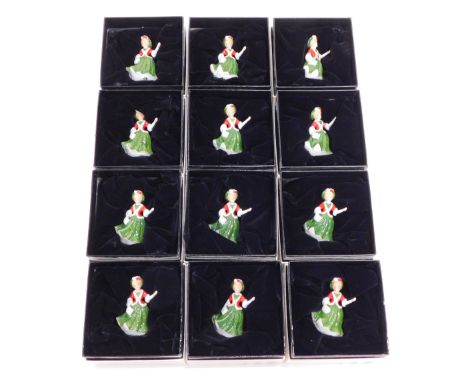 Various Royal Doulton miniature figures, Noelle, M222, printed marks beneath, 6cm high. (12, boxed) 