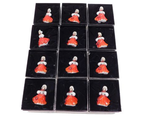 Various Royal Doulton miniature figures, Christmas Skater, M220, printed marks beneath, 7cm high. (12, boxed) 
