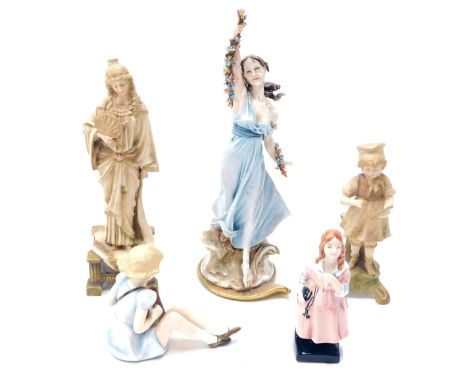 Various pottery and effects, a Capodimonte figure of a lady holding garland, 29cm high, an EW Turn Wien blush ivory figure of