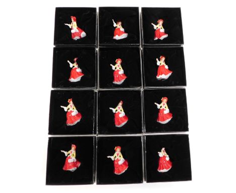 Various Royal Doulton miniature figures, Festive Joy, M224, printed marks beneath, 6cm high. (12, boxed) 