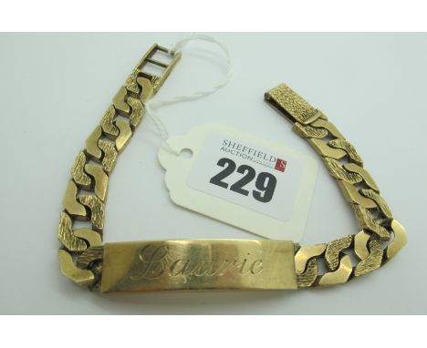 A 9ct Gold Identity Bracelet, composed of polished and textured links, inscribed "Laurie" "L. C. Collingwood", approximately 