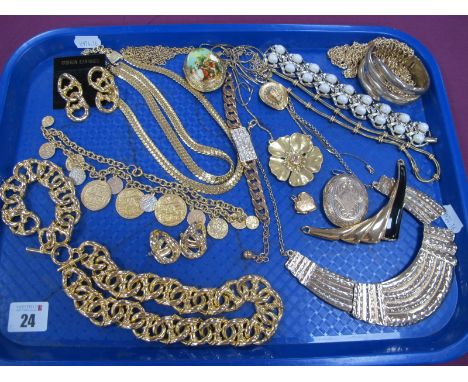 Gilt Metal Costume Jewellery, including necklaces, earrings, bangle, bracelets etc :- One Tray 