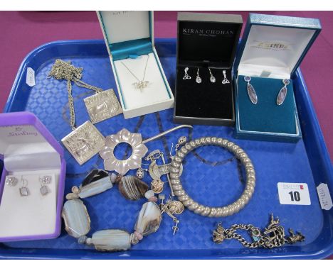 925 and Other Earrings, square panel pendant, novelty axe pendant, etc :- One Tray 