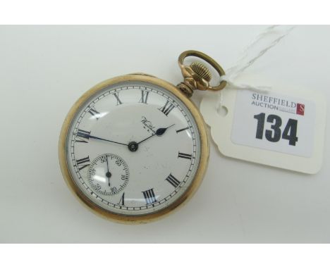 Waltham USA; A Gold Plated Cased Openface Pocketwatch, the signed white dial with black Roman numerals and seconds subsidiary