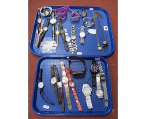 A Selection of Modern Ladies and Gent's Wristwatches, including DKNY, Fiorelli, Storm, Casio, etc; together with two fob styl