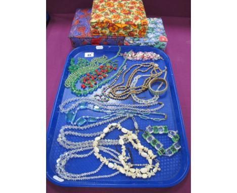 Vintage Glass Bead Necklaces, mother of pearl necklace, a stylish three row beaded necklace (clasp stamped FM / possibly Fran