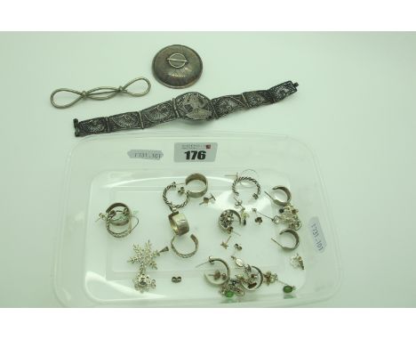 Kalevala Koru Celtic Style Finnish Brooch, (stamped makers mark and "916"); A Vintage Egyptian Filigree Panel Bracelet, an op