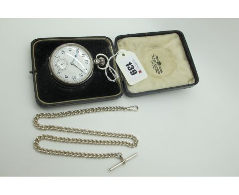 Rolex; A Hallmarked Silver Cased Openface Pocketwatch, the signed white enamel dial with black Arabic numerals and seconds su