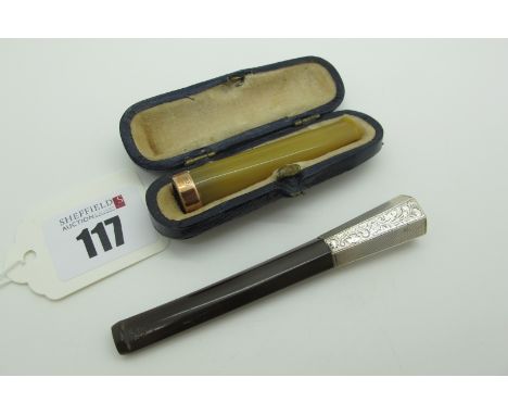 A 9ct Gold Mounted Cheroot Holder, in a fitted case; Together with A Larger Cheroot Holder, (indistinctly stamped) with engra