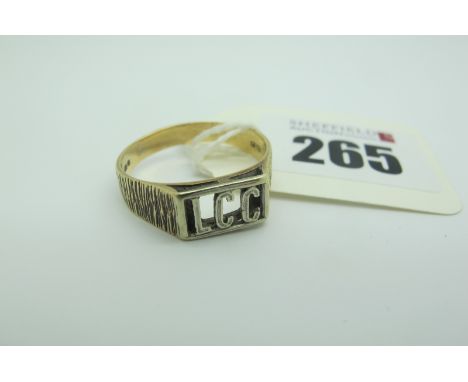 A 9ct Gold Initial Ring, of pierced design "LCC" (finger size V) (3.5grams). 