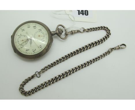 A German Openface Chronograph Pocketwatch, the white dial 'Antimagnetisch' with black Arabic numerals, centre seconds and two