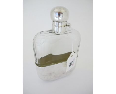 A Large James Dixon &amp; Sons Plated Mounted Glass Hip Flask, faceted glass, with removable base cup (7/16Pt), approximately