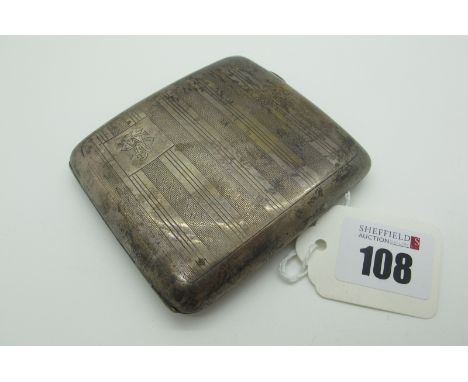A Hallmarked Silver Cigarette Case, allover engine turned decoration (dents) (95grams). 