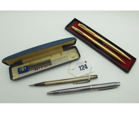 A Hallmarked Silver 'Yard O Led' Pencil, with engine turned decoration, in original box, together with a matching pen and pen