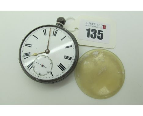 A Hallmarked Silver Cased Openface Pocketwatch, (plastic glass detached / lacking bow), within engine turned case (worn).