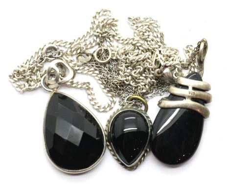 Three 925 silver onyx set necklaces. P&amp;P Group 1 (£14+VAT for the first lot and £1+VAT for subsequent lots) 
