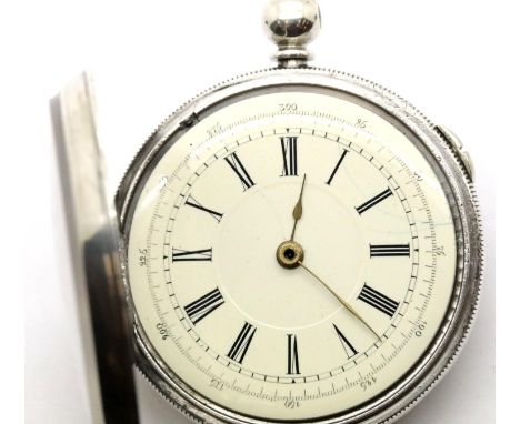 Continental .935 silver chronograph key-wind pocket watch, not working at lotting. P&amp;P Group 1 (£14+VAT for the first lot