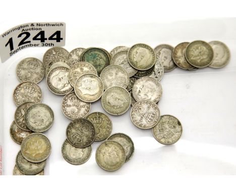 Forty three silver George V silver threepences. P&amp;P Group 1 (£14+VAT for the first lot and £1+VAT for subsequent lots) 