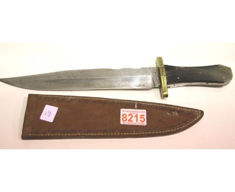 Horn handled bowie knife by R Middleton Sheffield with hand forged blade, blade L: 25 cm.  P&amp;P Group 2 (£18+VAT for the f